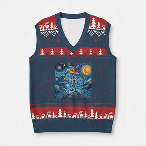 LGBTQ Rainbow Moon Astronaut V-Neck Knit Sweater Vest Starry Night Graphic TS12 Navy Red Print Your Wear