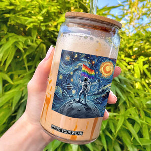 LGBTQ Rainbow Moon Astronaut Glass Can Starry Night Graphic TS12 Black Print Your Wear