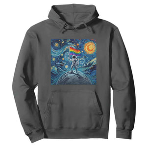 LGBTQ Rainbow Moon Astronaut Hoodie Starry Night Graphic TS12 Dark Heather Print Your Wear