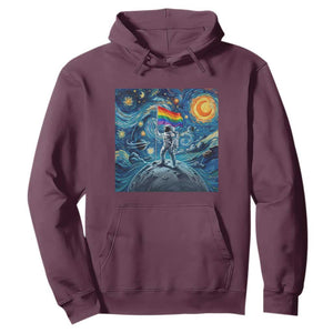 LGBTQ Rainbow Moon Astronaut Hoodie Starry Night Graphic TS12 Maroon Print Your Wear