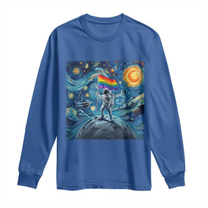 LGBTQ Rainbow Moon Astronaut Long Sleeve Shirt Starry Night Graphic TS12 Royal Blue Print Your Wear