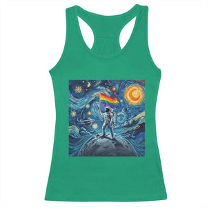 LGBTQ Rainbow Moon Astronaut Racerback Tank Top Starry Night Graphic
