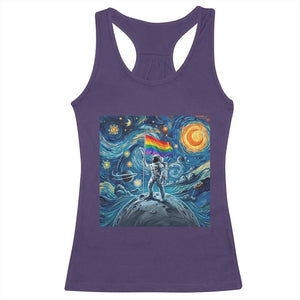 LGBTQ Rainbow Moon Astronaut Racerback Tank Top Starry Night Graphic