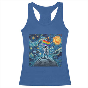 LGBTQ Rainbow Moon Astronaut Racerback Tank Top Starry Night Graphic