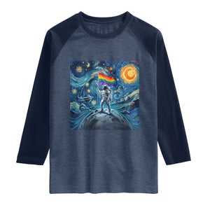 LGBTQ Rainbow Moon Astronaut Raglan Shirt Starry Night Graphic TS12 Heather Denim Navy Print Your Wear