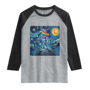 LGBTQ Rainbow Moon Astronaut Raglan Shirt Starry Night Graphic TS12 Heather Gray Black Print Your Wear