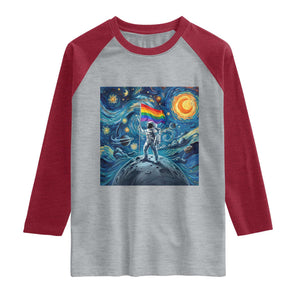 LGBTQ Rainbow Moon Astronaut Raglan Shirt Starry Night Graphic TS12 Heather Gray Heather Red Print Your Wear