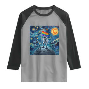 LGBTQ Rainbow Moon Astronaut Raglan Shirt Starry Night Graphic TS12 Sport Gray Black Print Your Wear