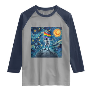 LGBTQ Rainbow Moon Astronaut Raglan Shirt Starry Night Graphic TS12 Sport Gray Navy Print Your Wear