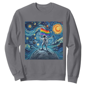 LGBTQ Rainbow Moon Astronaut Sweatshirt Starry Night Graphic TS12 Charcoal Print Your Wear