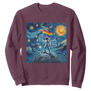 LGBTQ Rainbow Moon Astronaut Sweatshirt Starry Night Graphic TS12 Maroon Print Your Wear