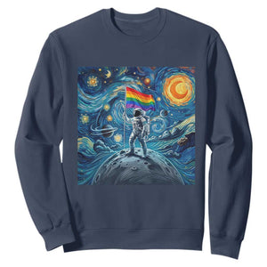 LGBTQ Rainbow Moon Astronaut Sweatshirt Starry Night Graphic TS12 Navy Print Your Wear