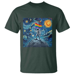 LGBTQ Rainbow Moon Astronaut T Shirt Starry Night Graphic TS12 Dark Forest Green Print Your Wear
