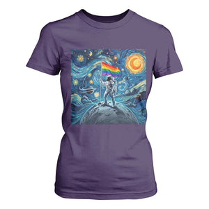 LGBTQ Rainbow Moon Astronaut T Shirt For Women Starry Night Graphic TS12 Purple Print Your Wear