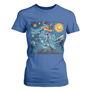 LGBTQ Rainbow Moon Astronaut T Shirt For Women Starry Night Graphic TS12 Royal Blue Print Your Wear