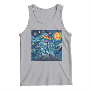 LGBTQ Rainbow Moon Astronaut Tank Top Starry Night Graphic TS12 Athletic Heather Print Your Wear