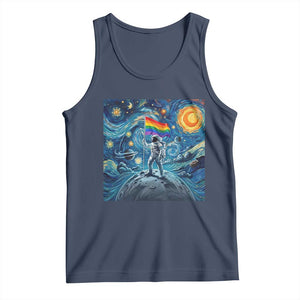 LGBTQ Rainbow Moon Astronaut Tank Top Starry Night Graphic TS12 Navy Print Your Wear