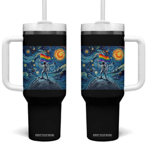 LGBTQ Rainbow Moon Astronaut Tumbler With Handle Starry Night Graphic