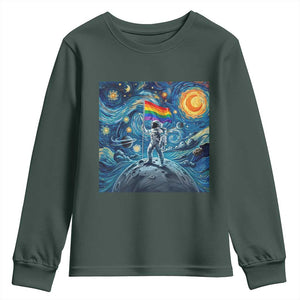 LGBTQ Rainbow Moon Astronaut Youth Sweatshirt Starry Night Graphic TS12 Dark Forest Green Print Your Wear
