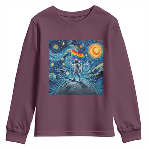 LGBTQ Rainbow Moon Astronaut Youth Sweatshirt Starry Night Graphic TS12 Maroon Print Your Wear