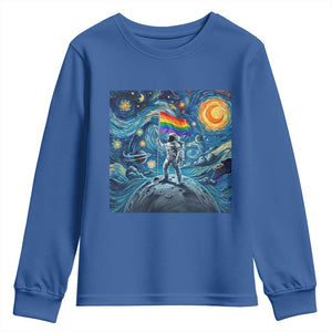 LGBTQ Rainbow Moon Astronaut Youth Sweatshirt Starry Night Graphic TS12 Royal Blue Print Your Wear