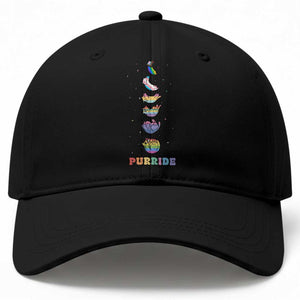 Purride Rainbow Cat Moon Cycles Baseball Cap LGBQT Pride Feline Space