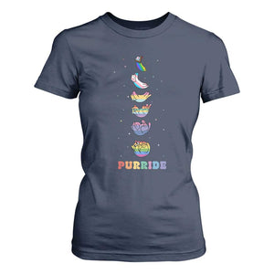 Purride Rainbow Cat Moon Cycles T Shirt For Women LGBQT Pride Feline Space