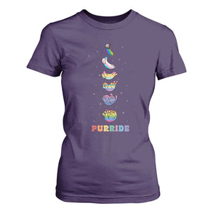 Purride Rainbow Cat Moon Cycles T Shirt For Women LGBQT Pride Feline Space