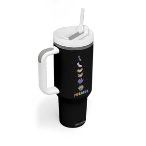 Purride Rainbow Cat Moon Cycles Tumbler With Handle LGBQT Pride Feline Space TS12 Print Your Wear