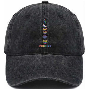 Purride Rainbow Cat Moon Cycles Washed Cotton Baseball Cap LGBQT Pride Feline Space TS12 Print Your Wear