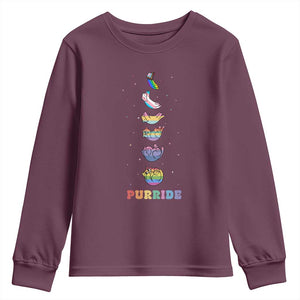 Purride Rainbow Cat Moon Cycles Youth Sweatshirt LGBQT Pride Feline Space TS12 Maroon Print Your Wear