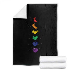 Funny Purride Cats In Space Rainbow Throw Blanket LGBQT Pride Feline Space