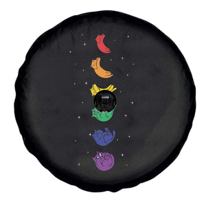Funny Purride Cats In Space Rainbow Spare Tire Cover LGBQT Pride Feline Space