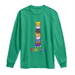 Funny Purride Stacked Cats Pride Long Sleeve Shirt Cute LGBTQ Cat Lover