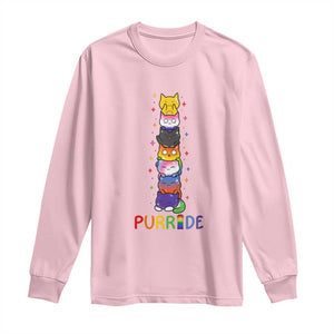 Funny Purride Stacked Cats Pride Long Sleeve Shirt Cute LGBTQ Cat Lover