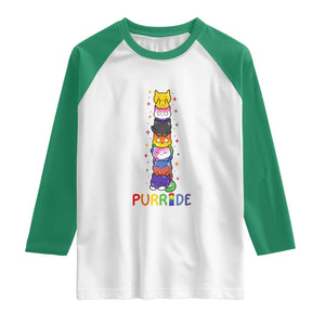Funny Purride Stacked Cats Pride Raglan Shirt Cute LGBTQ Cat Lover TS12 White Kelly Green Print Your Wear