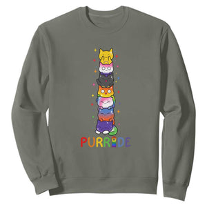 Funny Purride Stacked Cats Pride Sweatshirt Cute LGBTQ Cat Lover