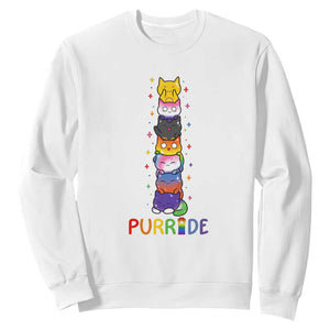 Funny Purride Stacked Cats Pride Sweatshirt Cute LGBTQ Cat Lover