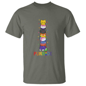 Funny Purride Stacked Cats Pride T Shirt Cute LGBTQ Cat Lover