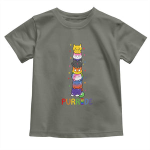 Funny Purride Stacked Cats Pride Toddler T Shirt Cute LGBTQ Cat Lover TS12 Military Green Print Your Wear