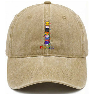 Funny Purride Stacked Cats Pride Washed Cotton Baseball Cap Cute LGBTQ Cat Lover TS12 Print Your Wear