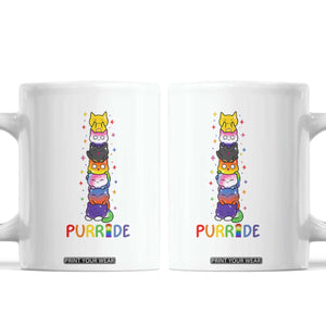 Funny Purride Stacked Cats Pride Coffee Mug Cute LGBTQ Cat Lover