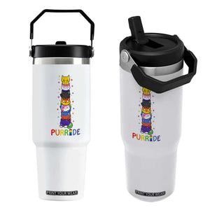 Funny Purride Stacked Cats Pride Flip Straw Tumbler Cute LGBTQ Cat Lover