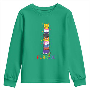Funny Purride Stacked Cats Pride Youth Sweatshirt Cute LGBTQ Cat Lover TS12 Irish Green Print Your Wear
