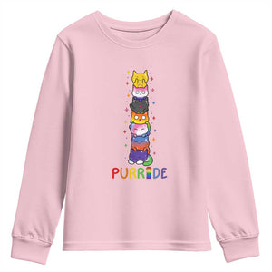 Funny Purride Stacked Cats Pride Youth Sweatshirt Cute LGBTQ Cat Lover TS12 Light Pink Print Your Wear