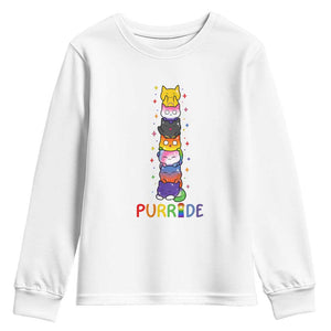 Funny Purride Stacked Cats Pride Youth Sweatshirt Cute LGBTQ Cat Lover TS12 White Print Your Wear