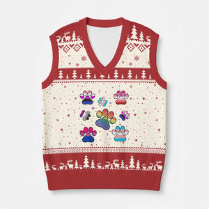 Funny Rainbow Paw Print Pride V-Neck Knit Sweater Vest LGBTQ Pet Lover TS12 Beige Red Print Your Wear