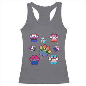 Funny Rainbow Paw Print Pride Racerback Tank Top LGBTQ Pet Lover TS12 Charcoal Print Your Wear