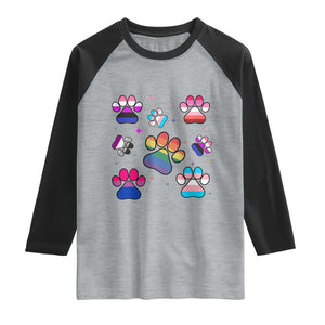 Funny Rainbow Paw Print Pride Raglan Shirt LGBTQ Pet Lover