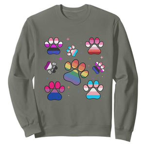 Funny Rainbow Paw Print Pride Sweatshirt LGBTQ Pet Lover TS12 Military Green Print Your Wear